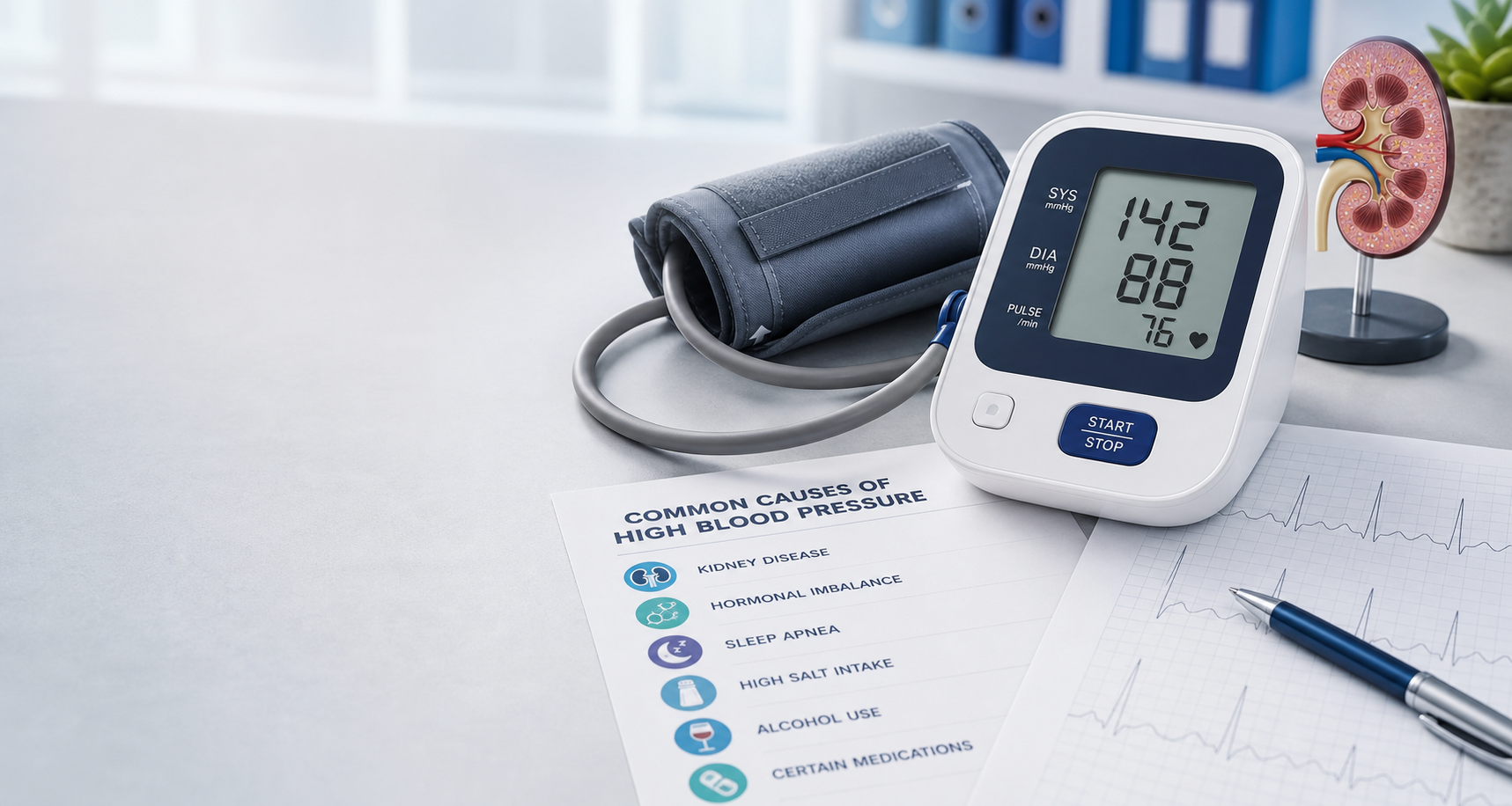 Person checking blood pressure with an upper arm monitor